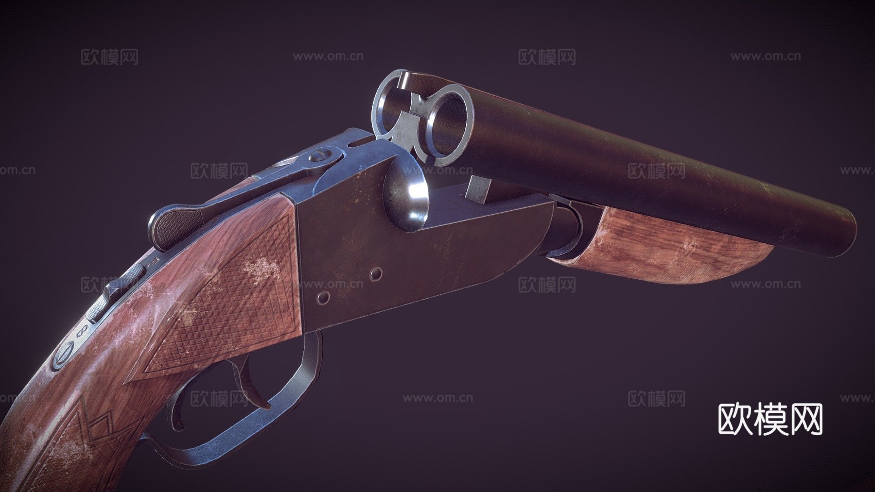 锯短型并列霰弹枪3d模型下载（渲染图1）