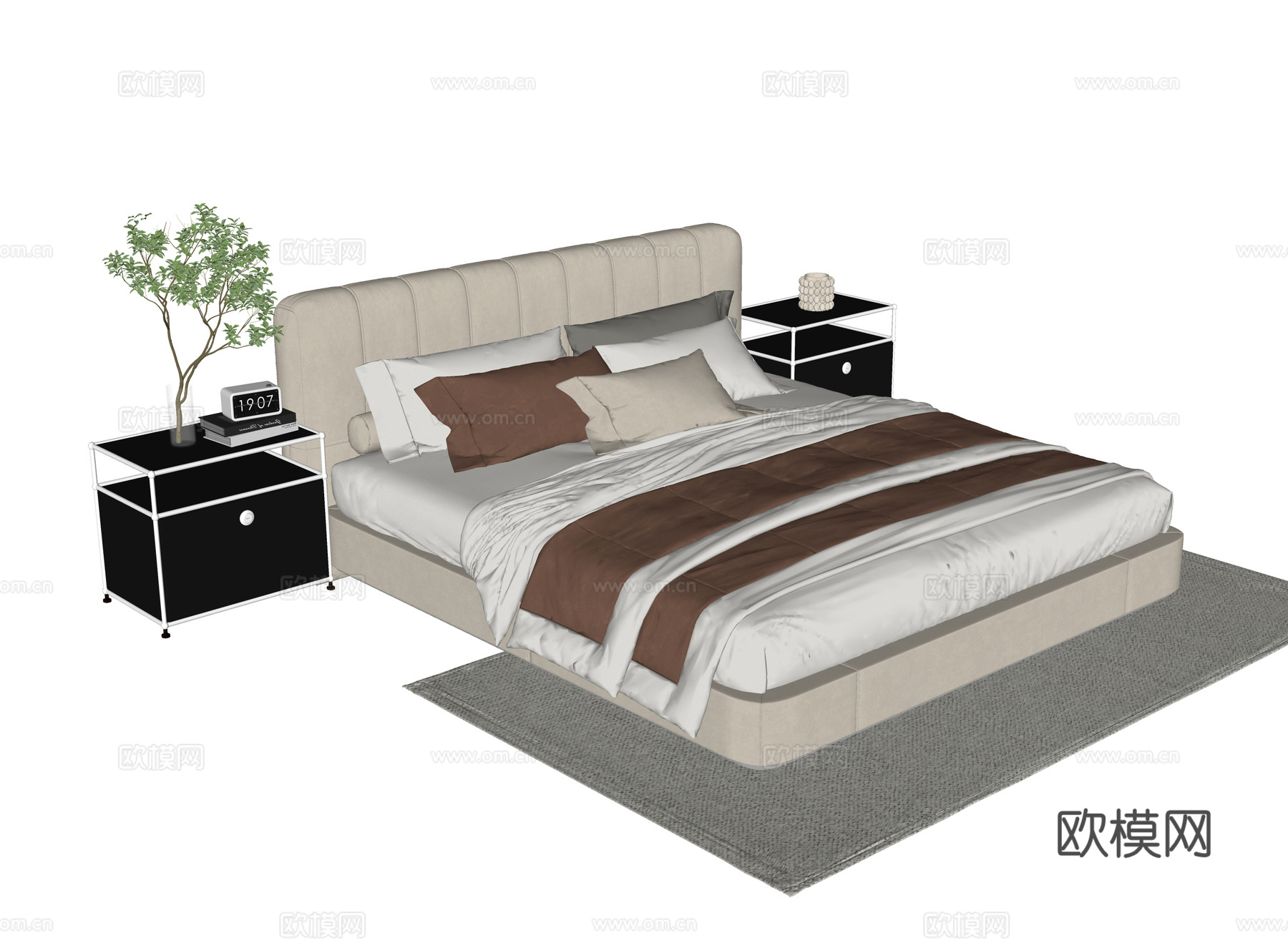 现代双人床 床头柜su模型