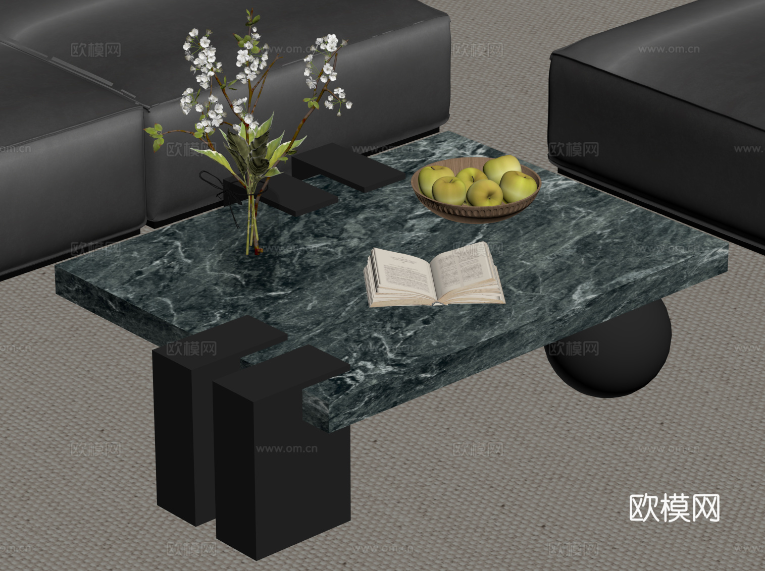 现代意式茶几 大理石茶几su模型