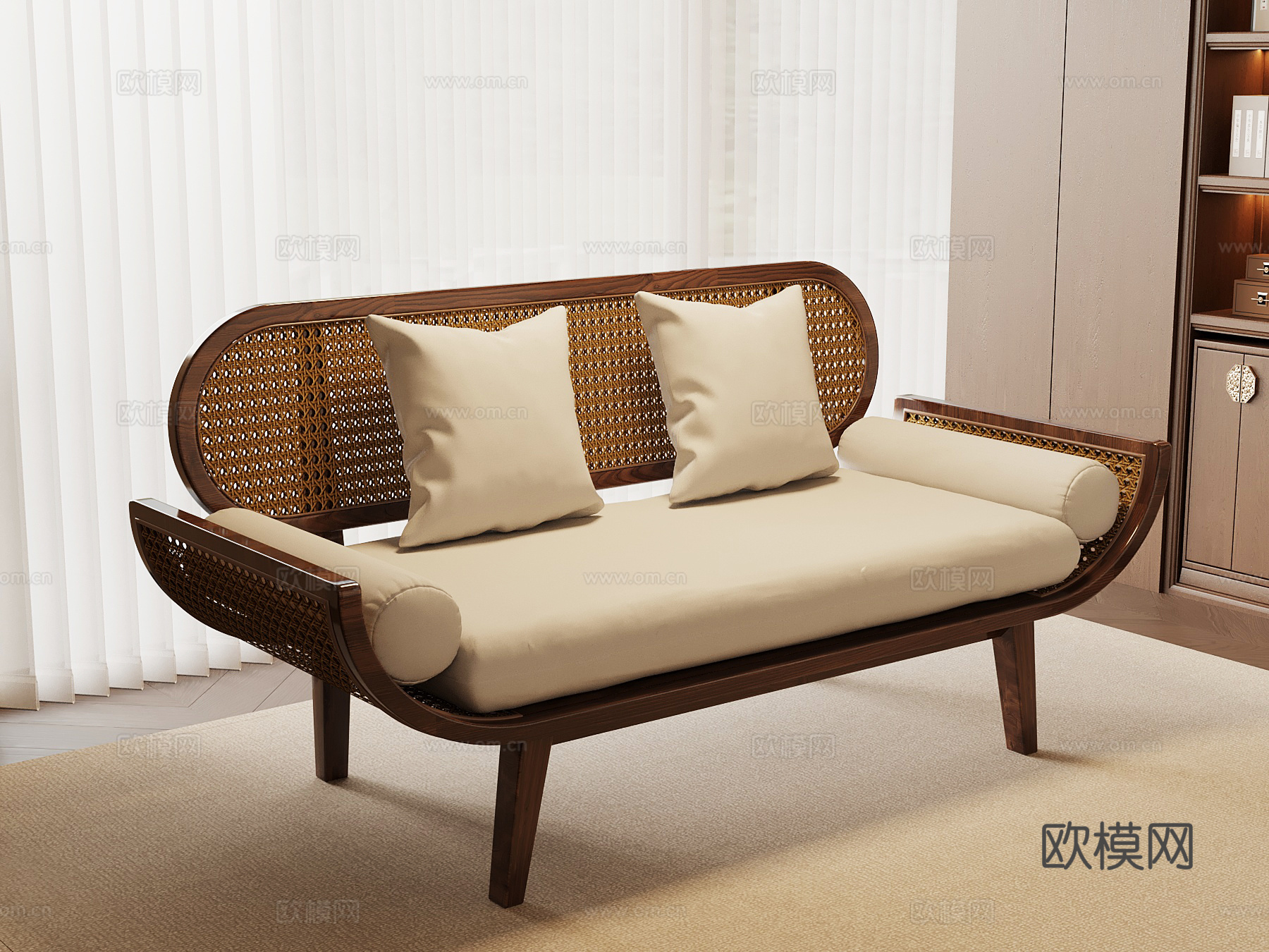 新中式休闲椅 双人沙发su模型