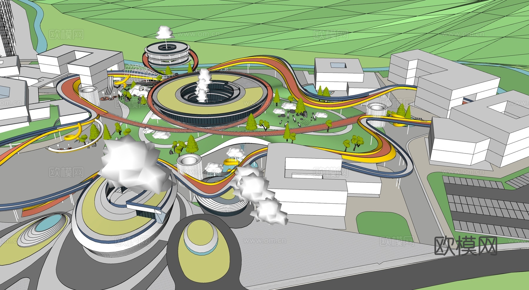 现代大型游乐场 娱乐设施su模型