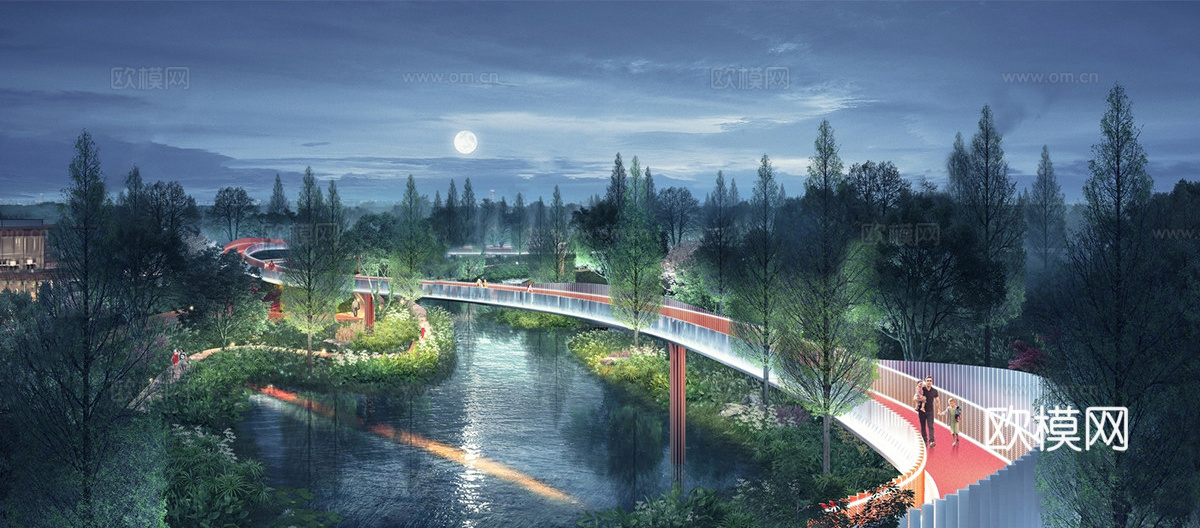 现代特色景观栈桥su模型