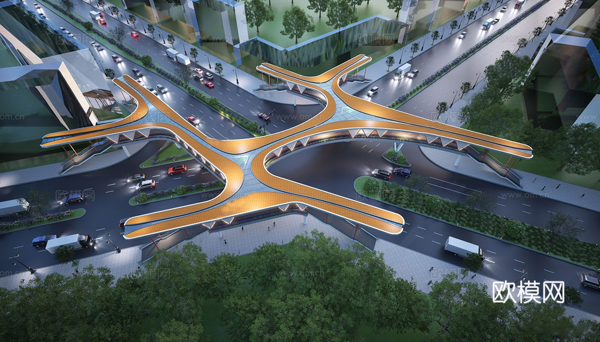 现代人行天桥 景观桥su模型