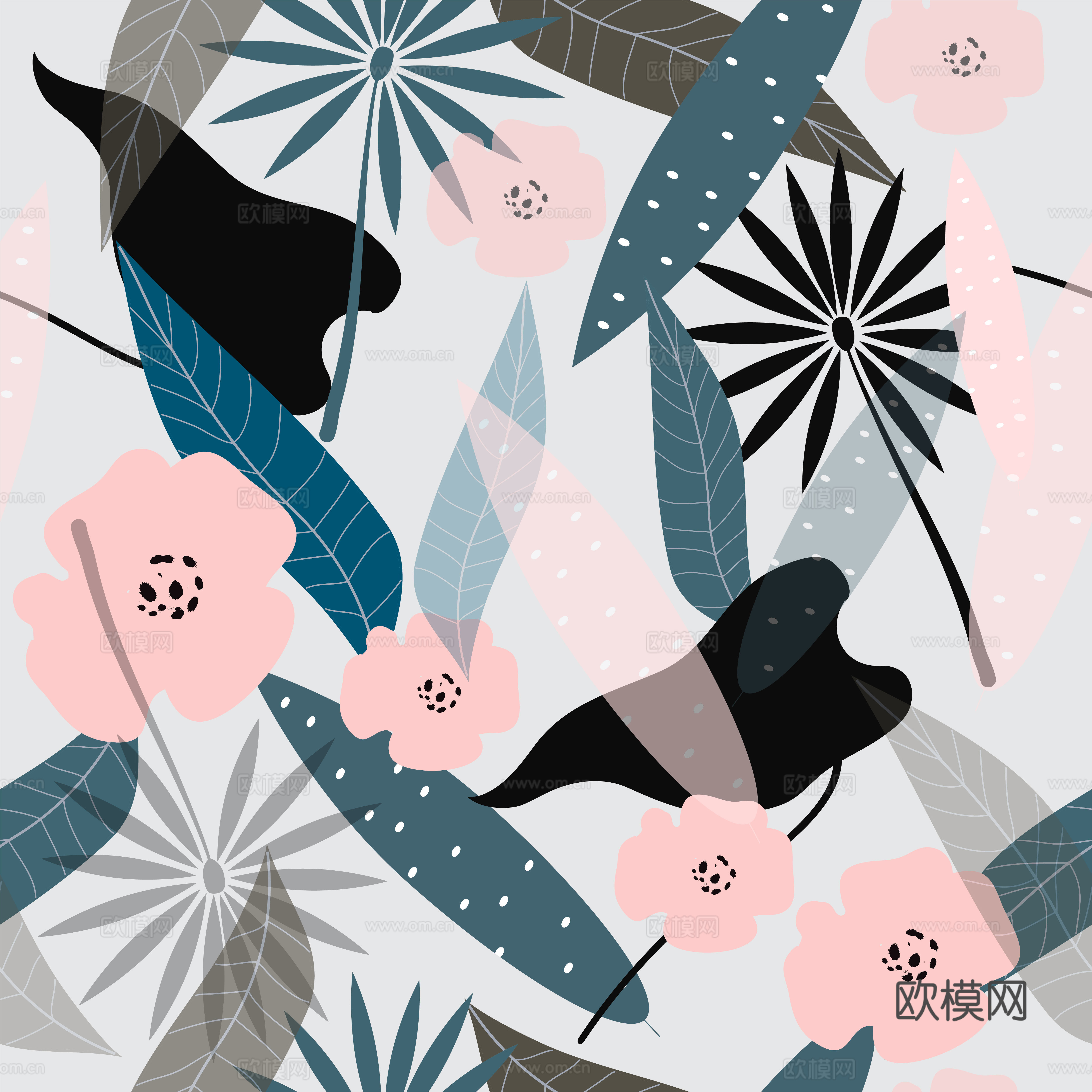 现代植物印花壁纸