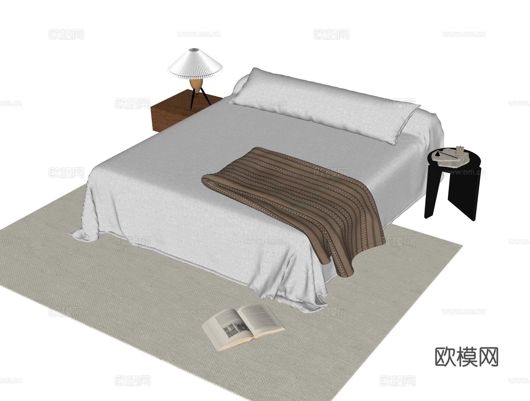现代双人床 无靠背床su模型
