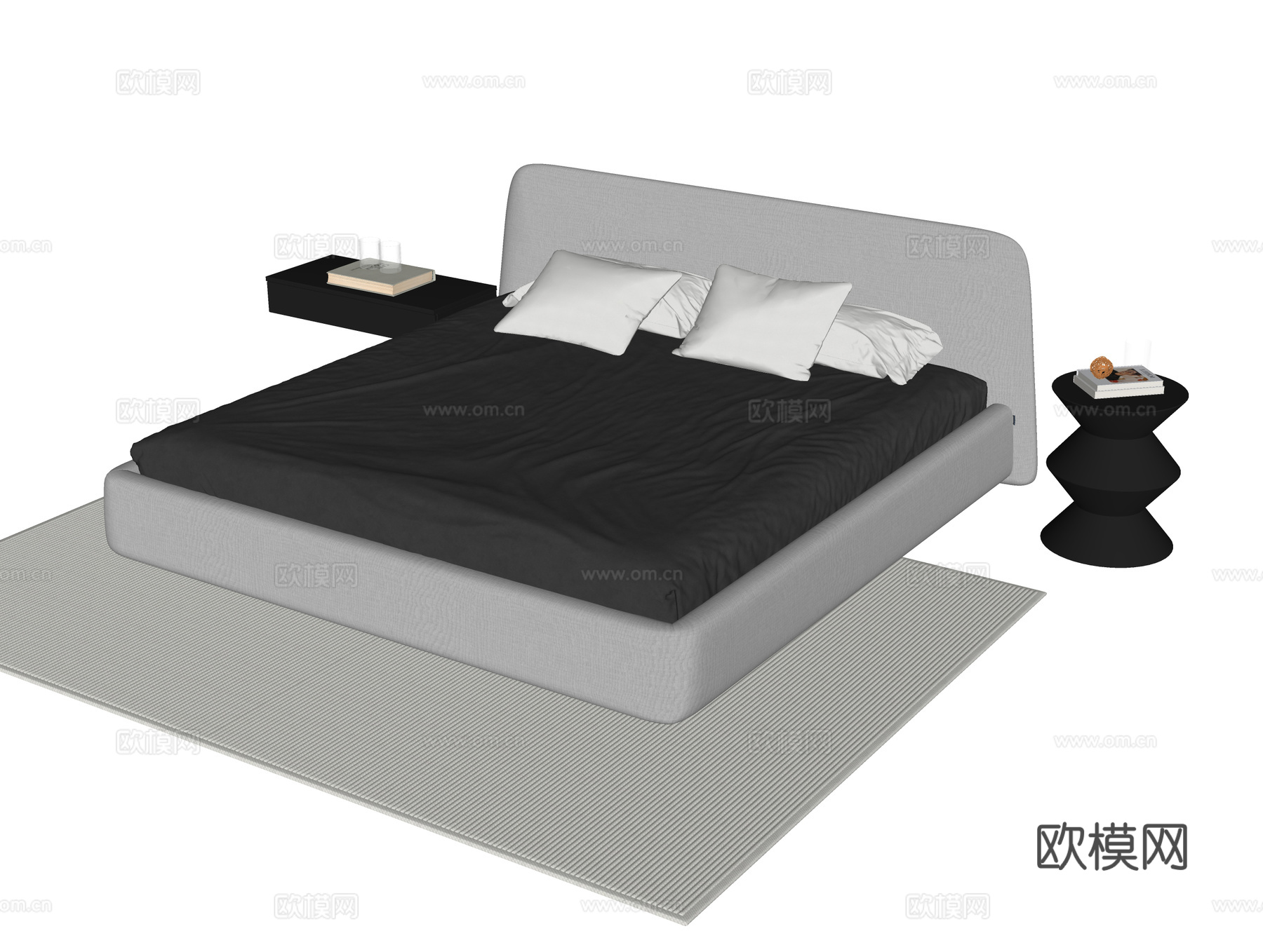 现代双人床 单人床su模型