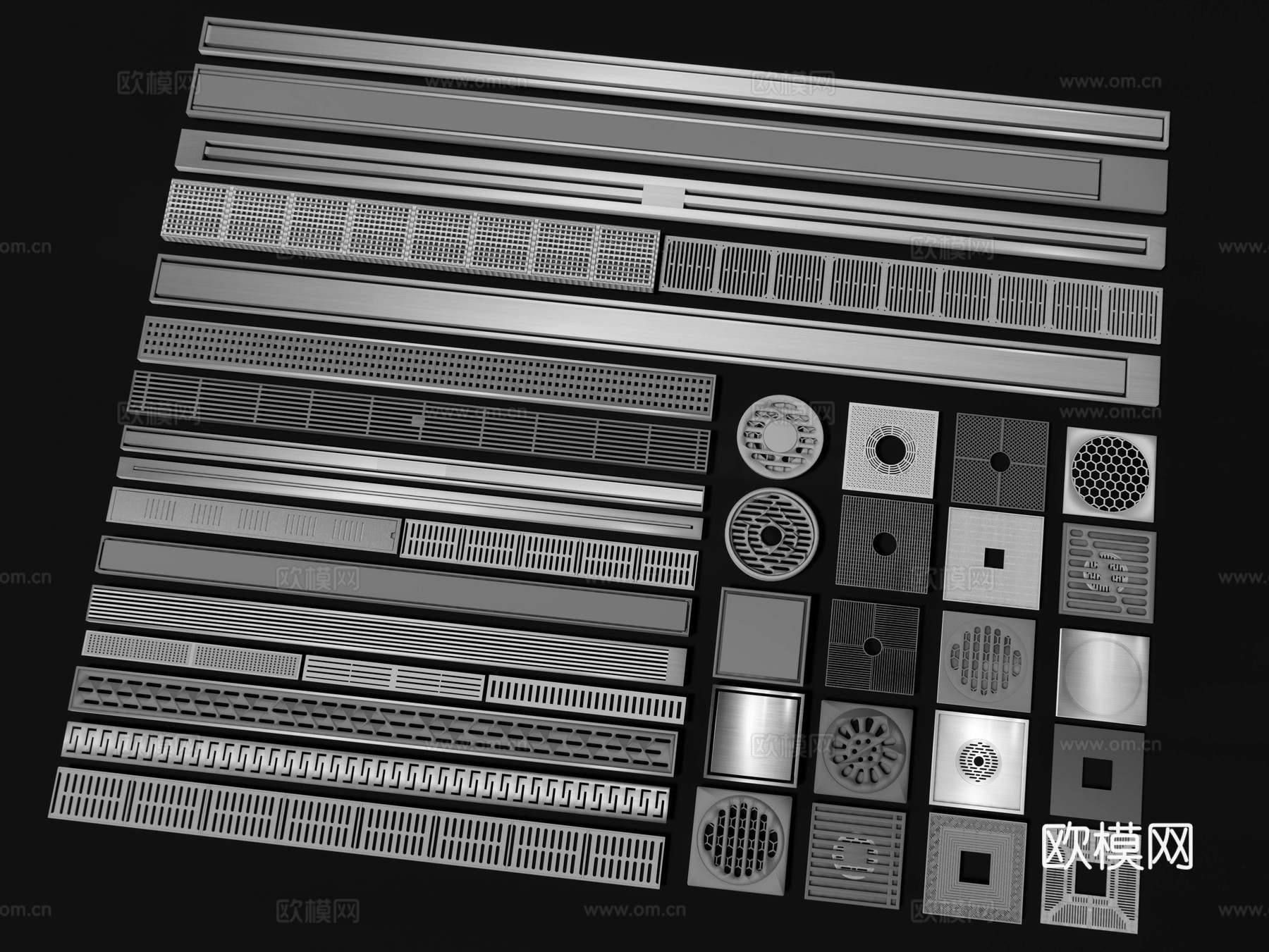 现代地漏 排水沟 排水口 排水道 雨水篦子 不锈钢地漏下水口su模型