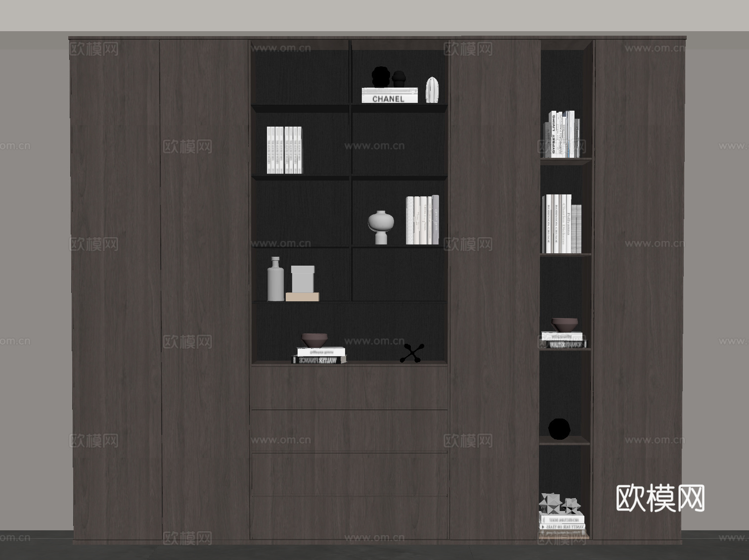 现代意式书柜 书架su模型