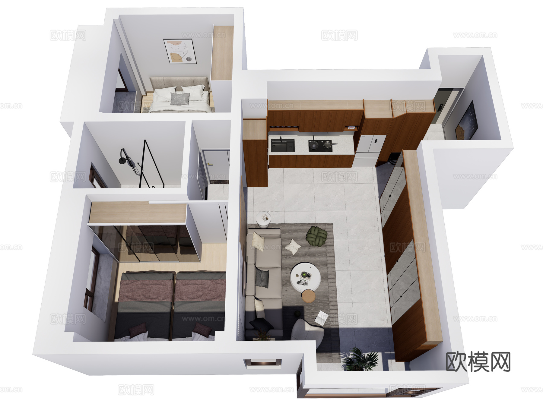 现代家装鸟瞰  室内家装空间 LOFT公寓 公寓样板房su模型