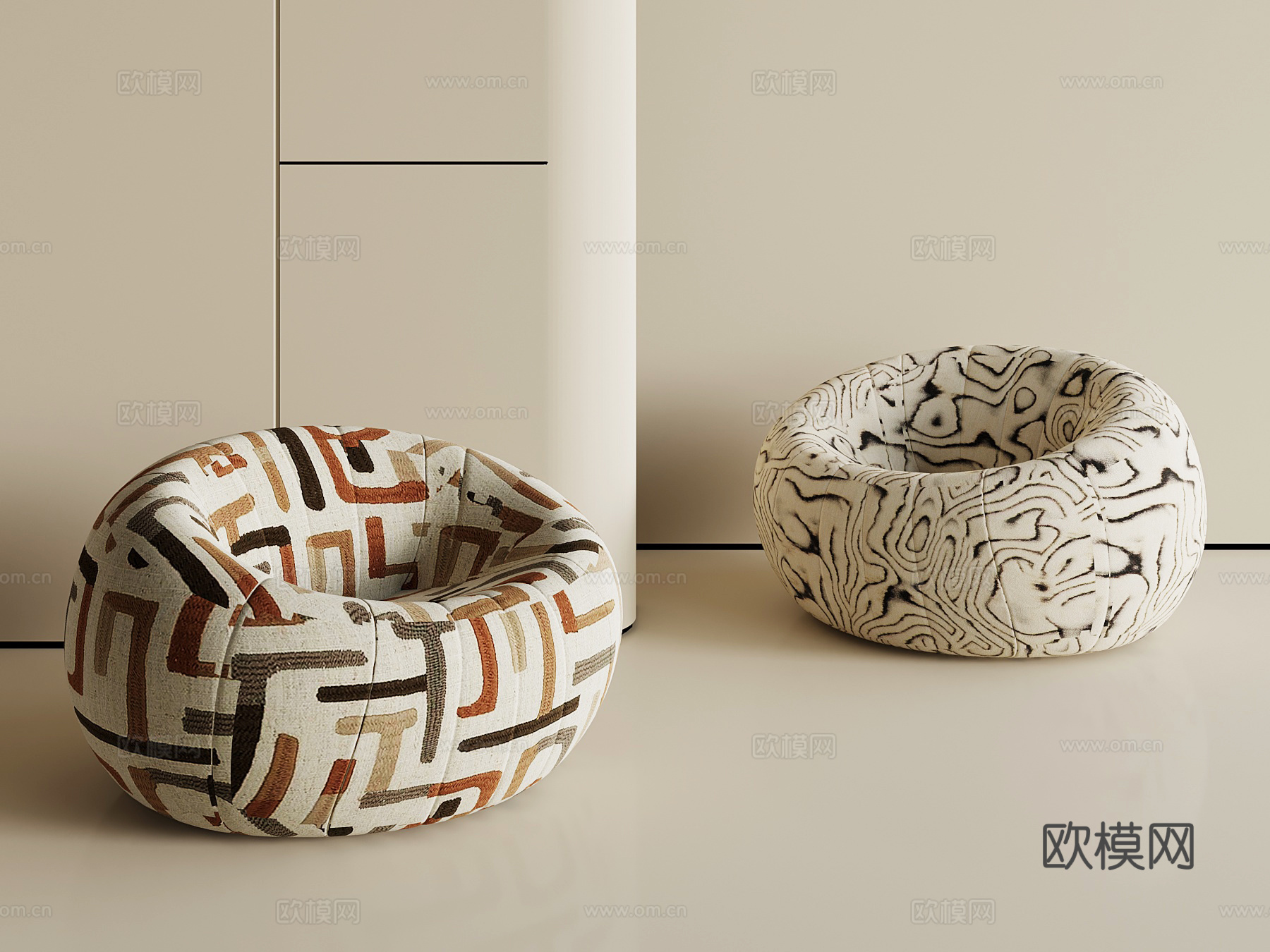 法式中古懒人沙发 单人沙发su模型