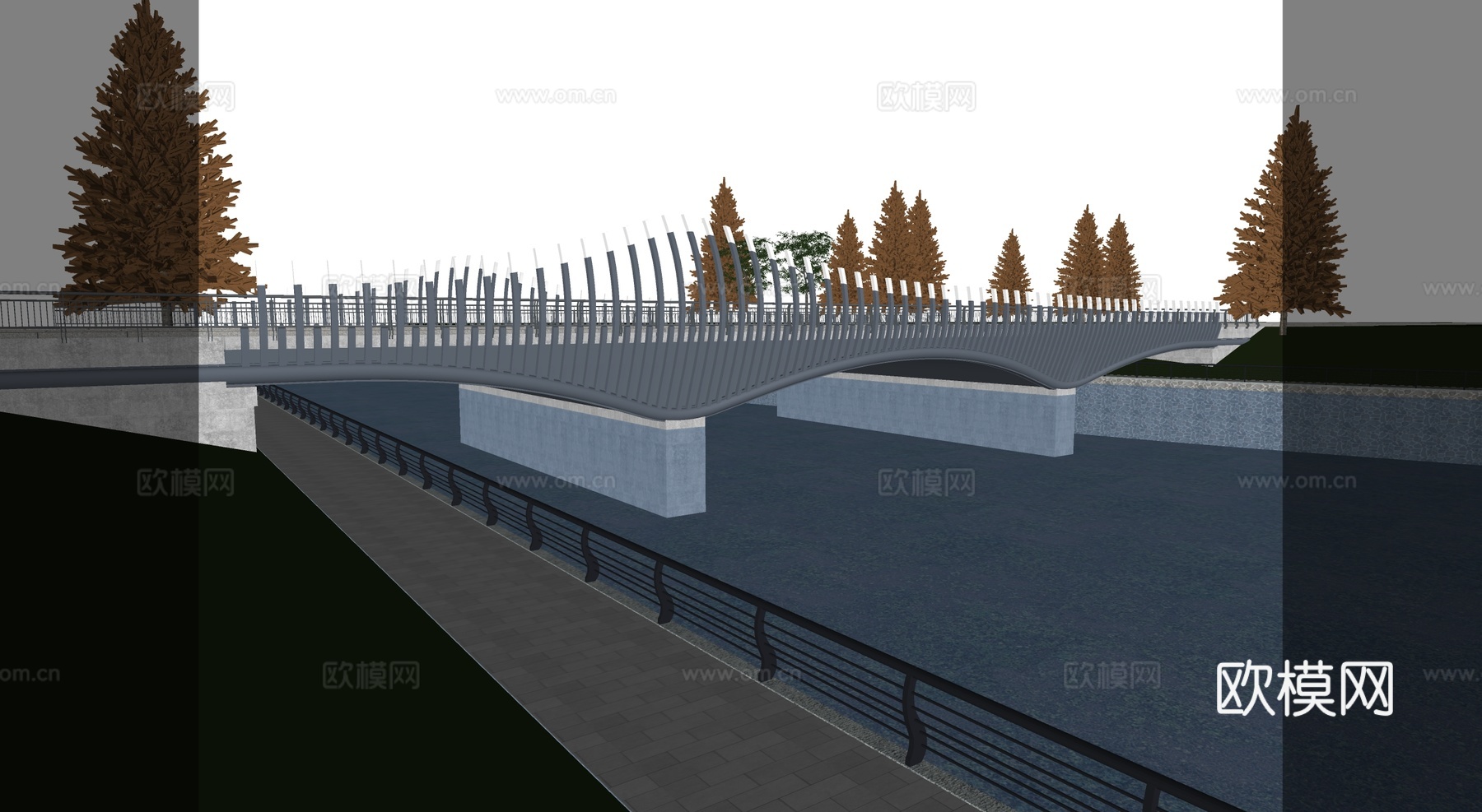 现代市政桥梁 鱼骨型桥梁su模型