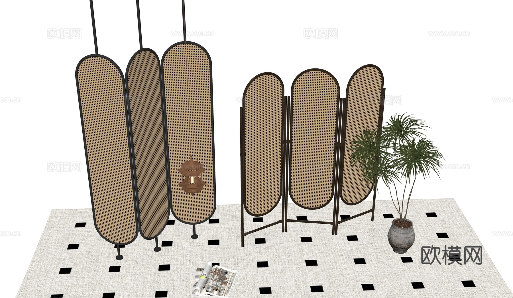 现代中式屏风su模型