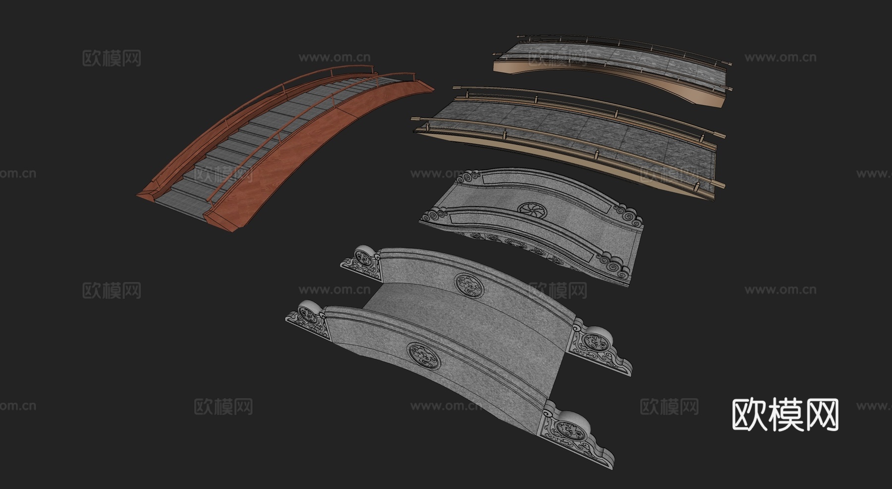 新中式景观桥su模型