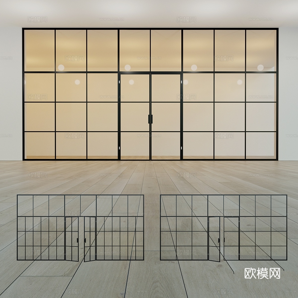 玻璃隔断。一扇门。173d模型下载