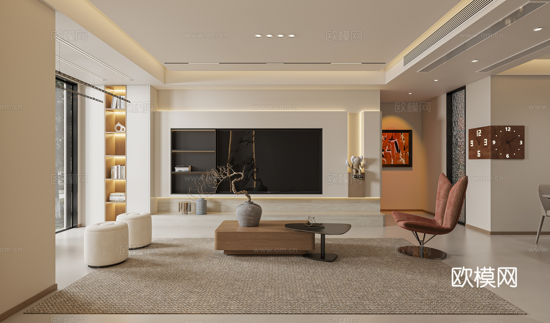 现代简约客餐厅3d模型下载（渲染图1）