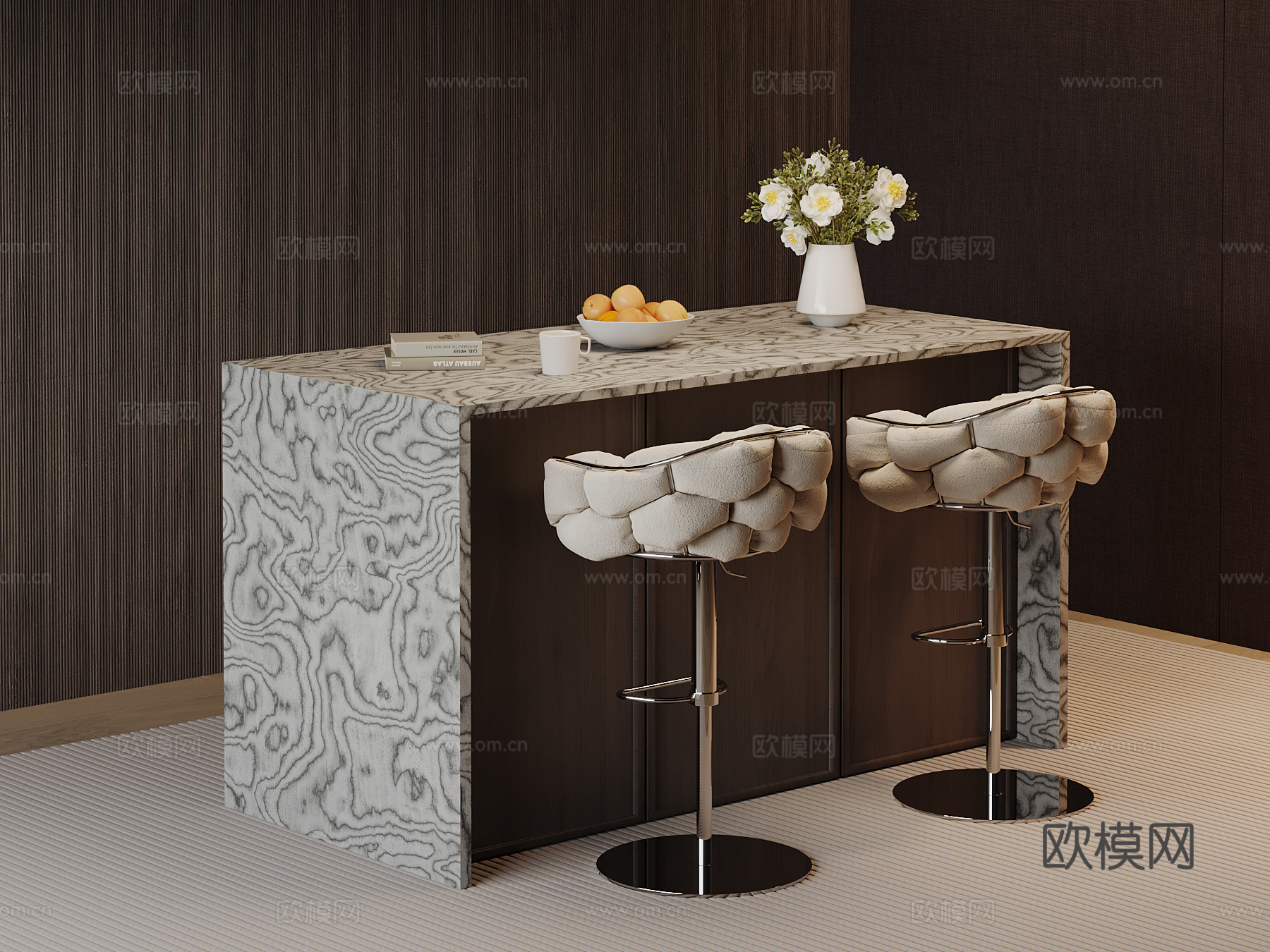 现代意式吧台 吧椅su模型