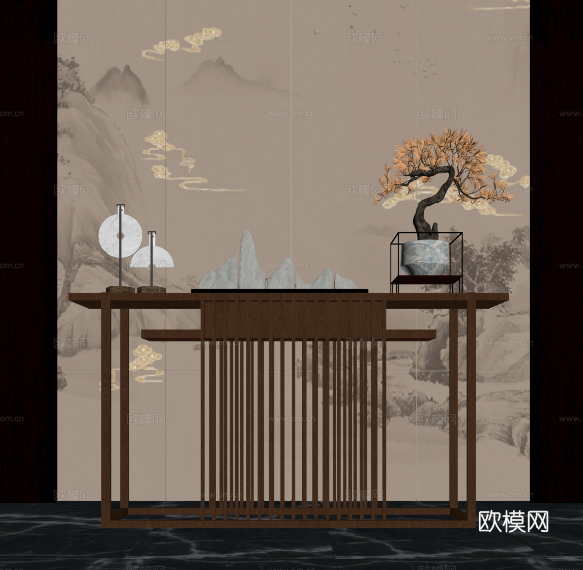 新中式玄关柜 端景台su模型