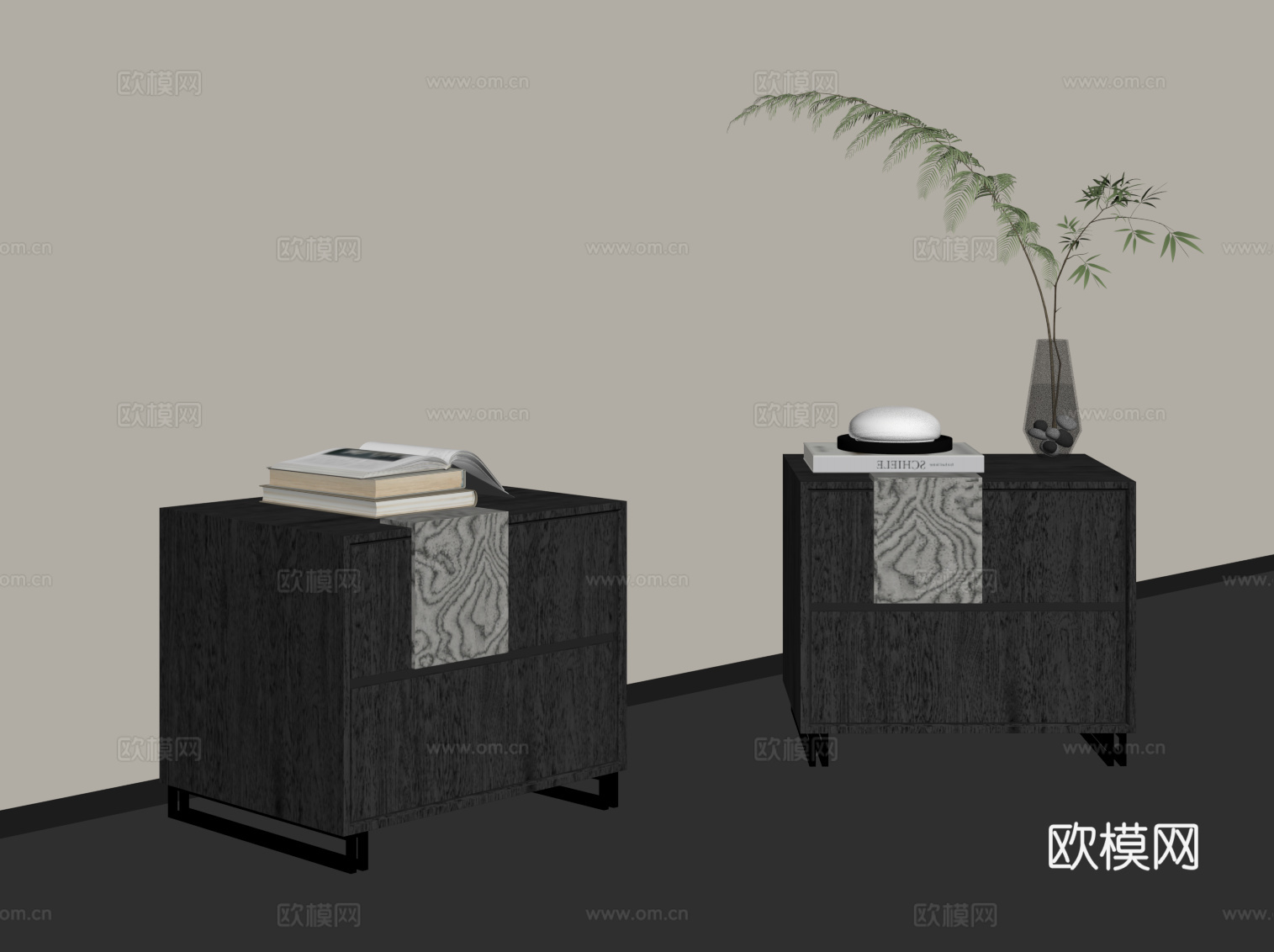 现代意式床头柜su模型