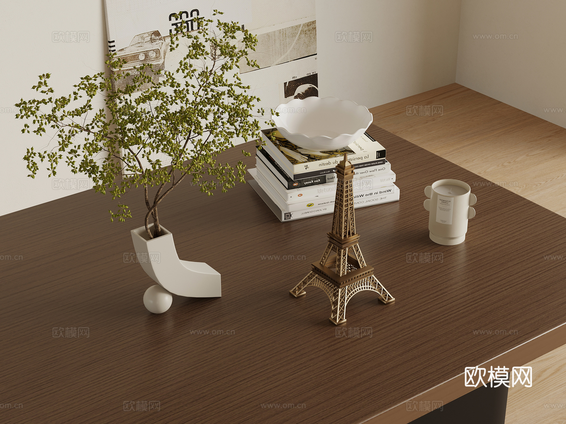 现代花瓶摆件 铁塔摆件su模型