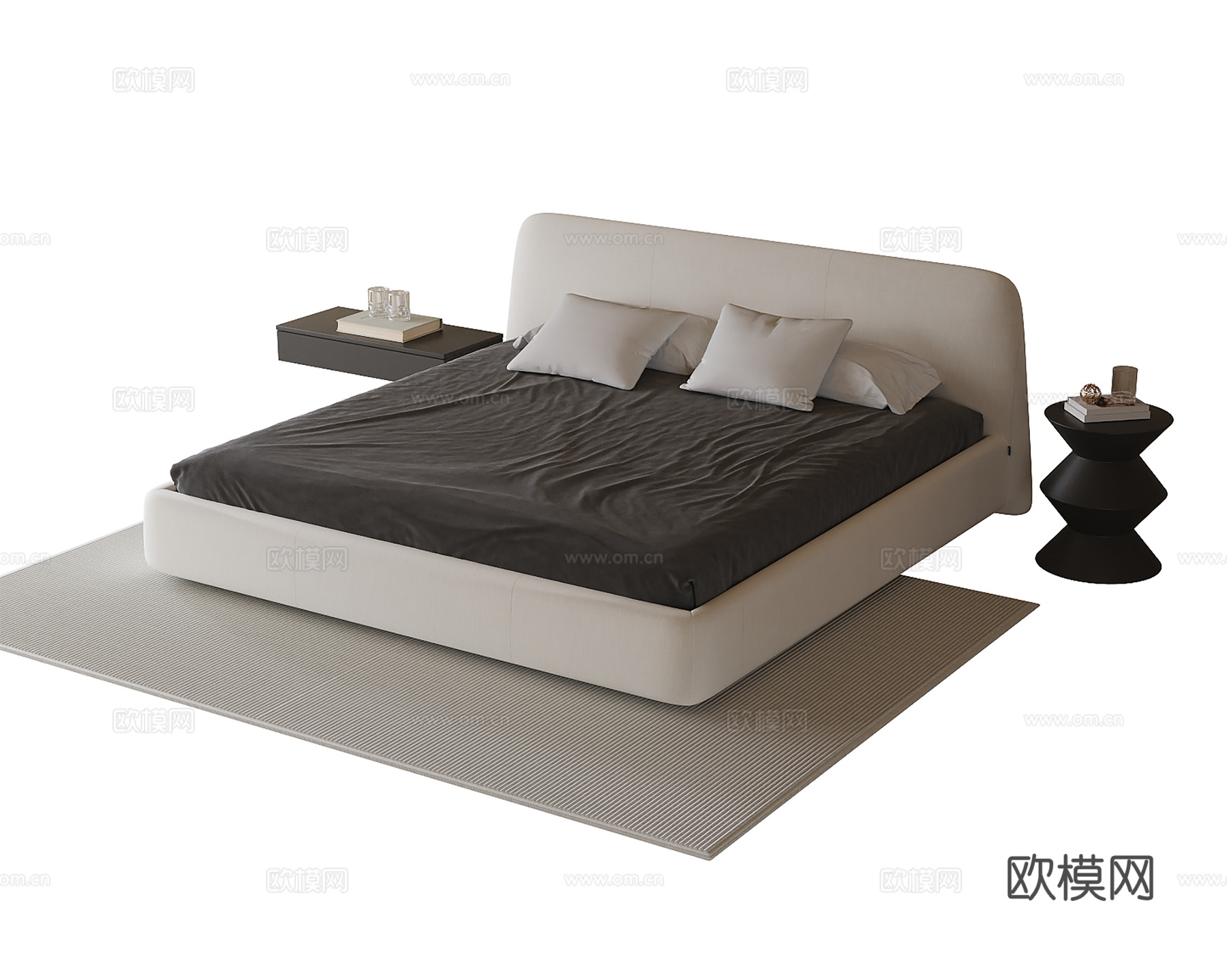 现代双人床 单人床su模型