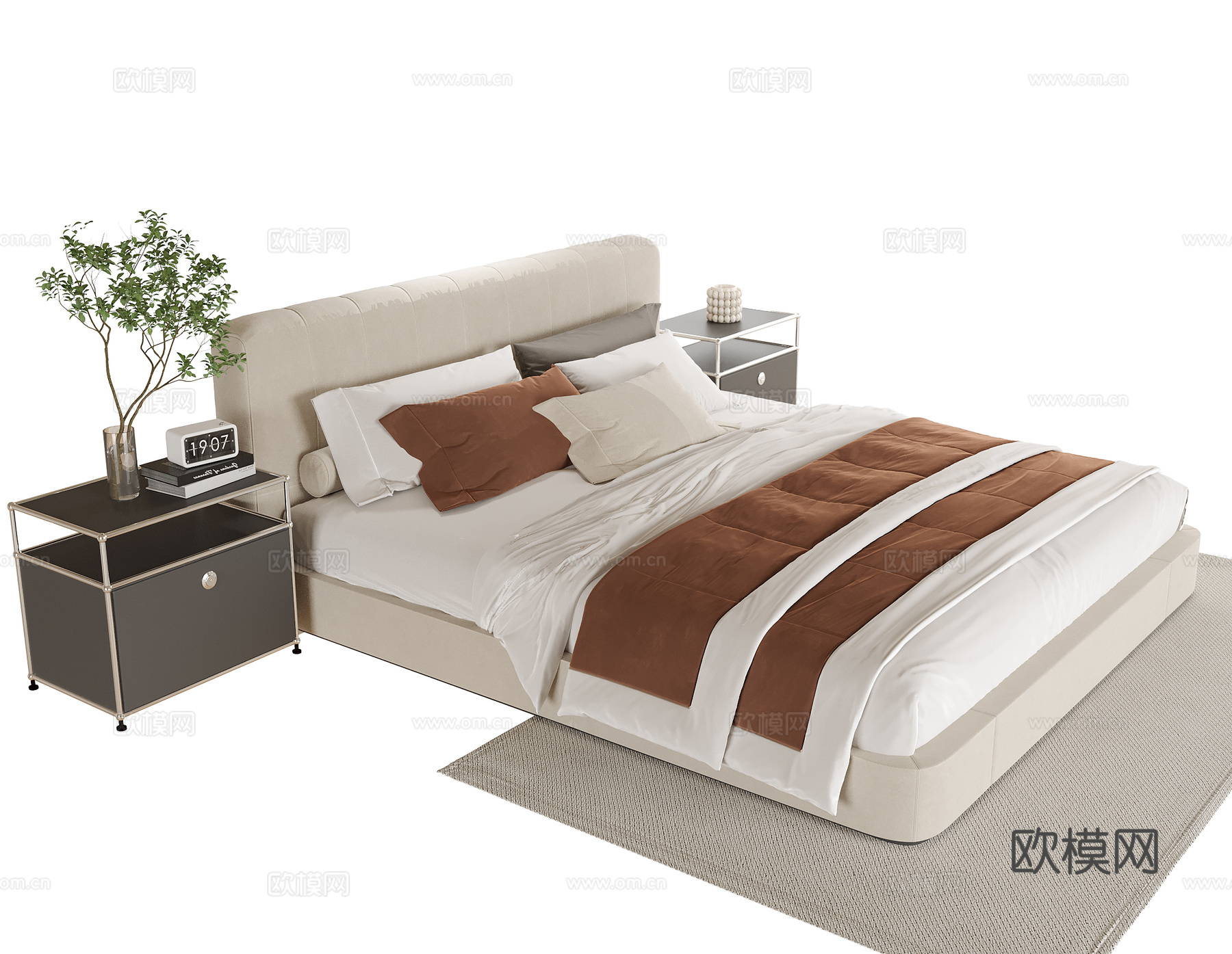 现代双人床 床头柜su模型