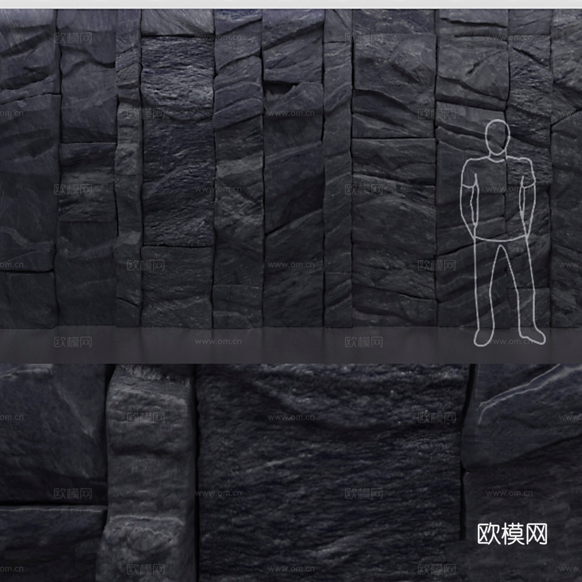 黑色山石墙3d模型下载