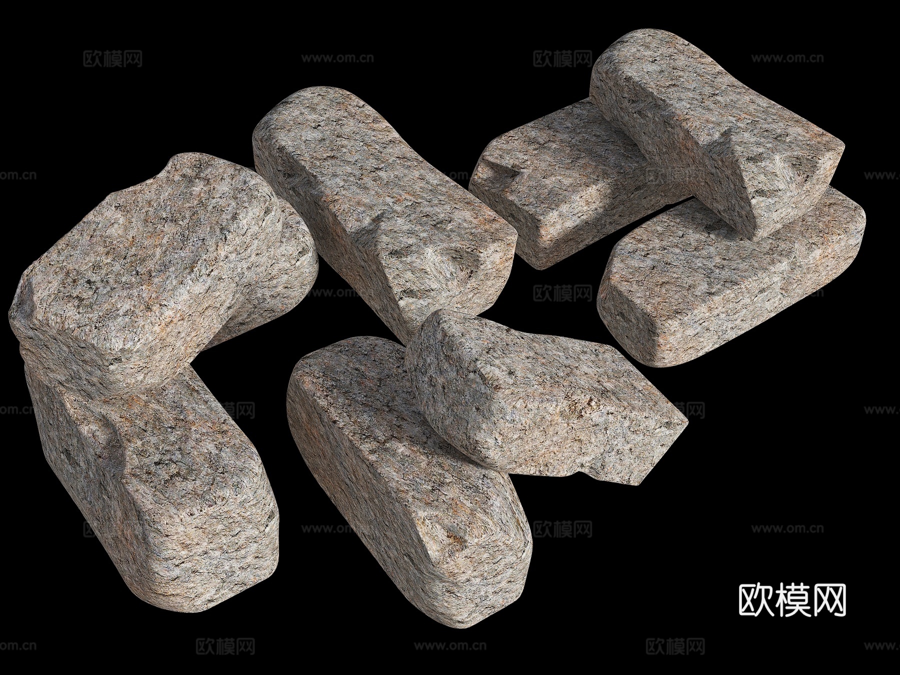 块石 自然块面 毛石 石块 立方体 石头组合 景观石头su模型