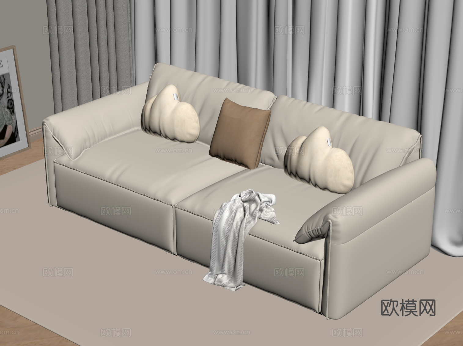 现代奶油风沙发 双人沙发su模型
