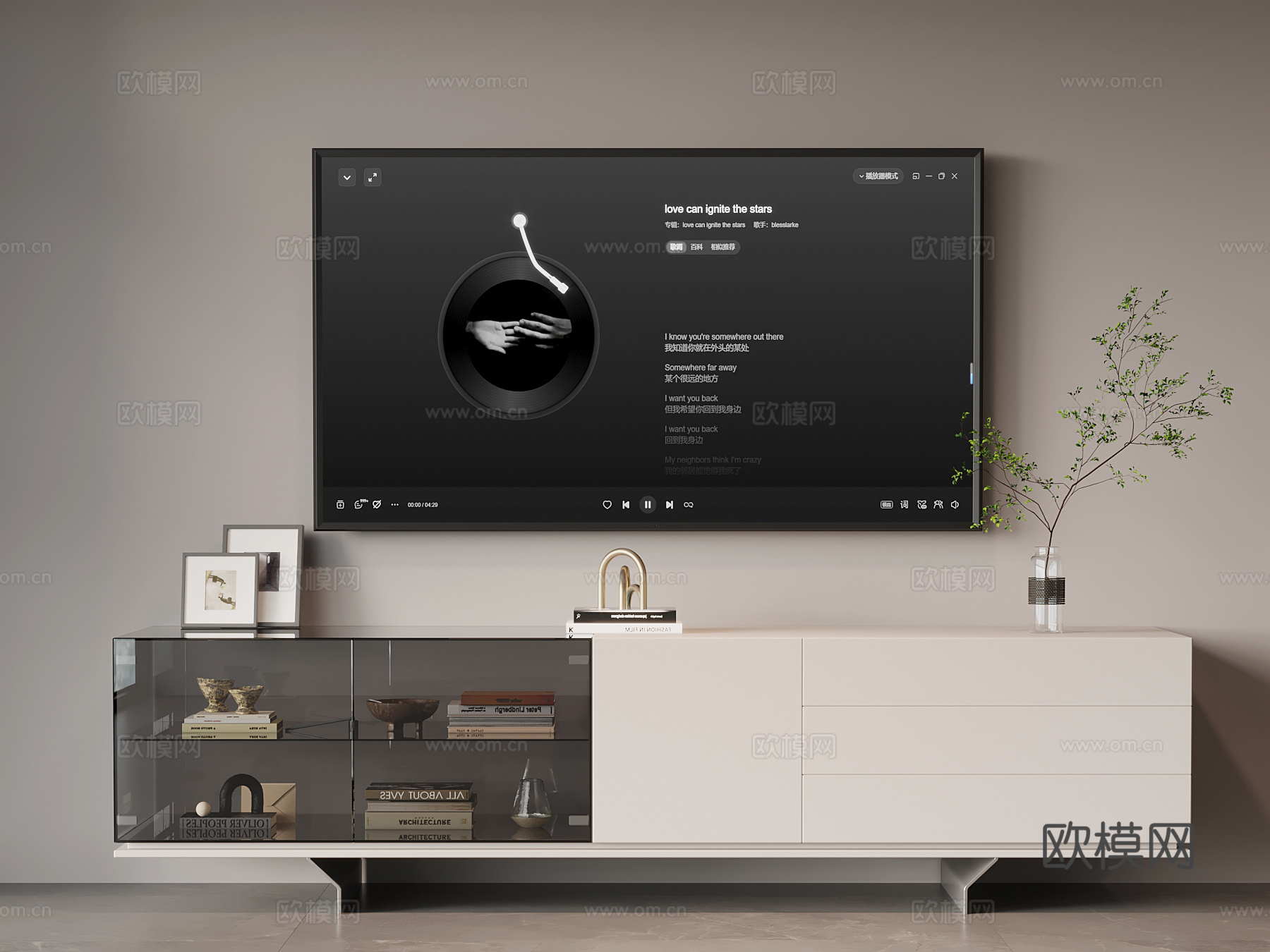 现代意式电视柜 边柜su模型下载（渲染图1）