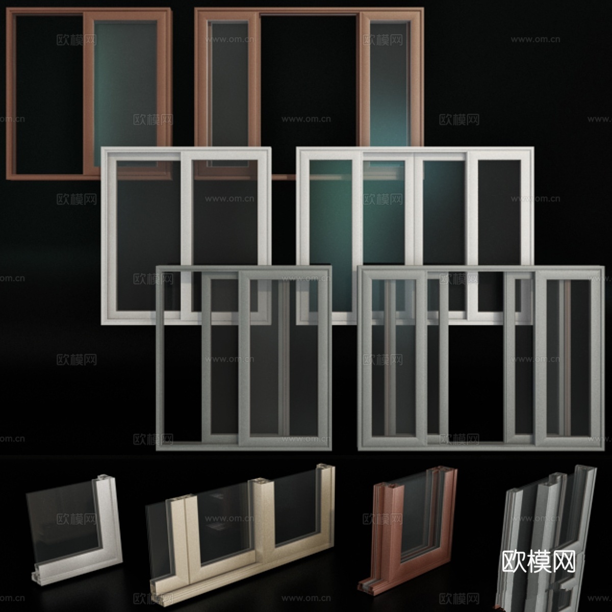 滑动彩绘玻璃铝门3d模型下载