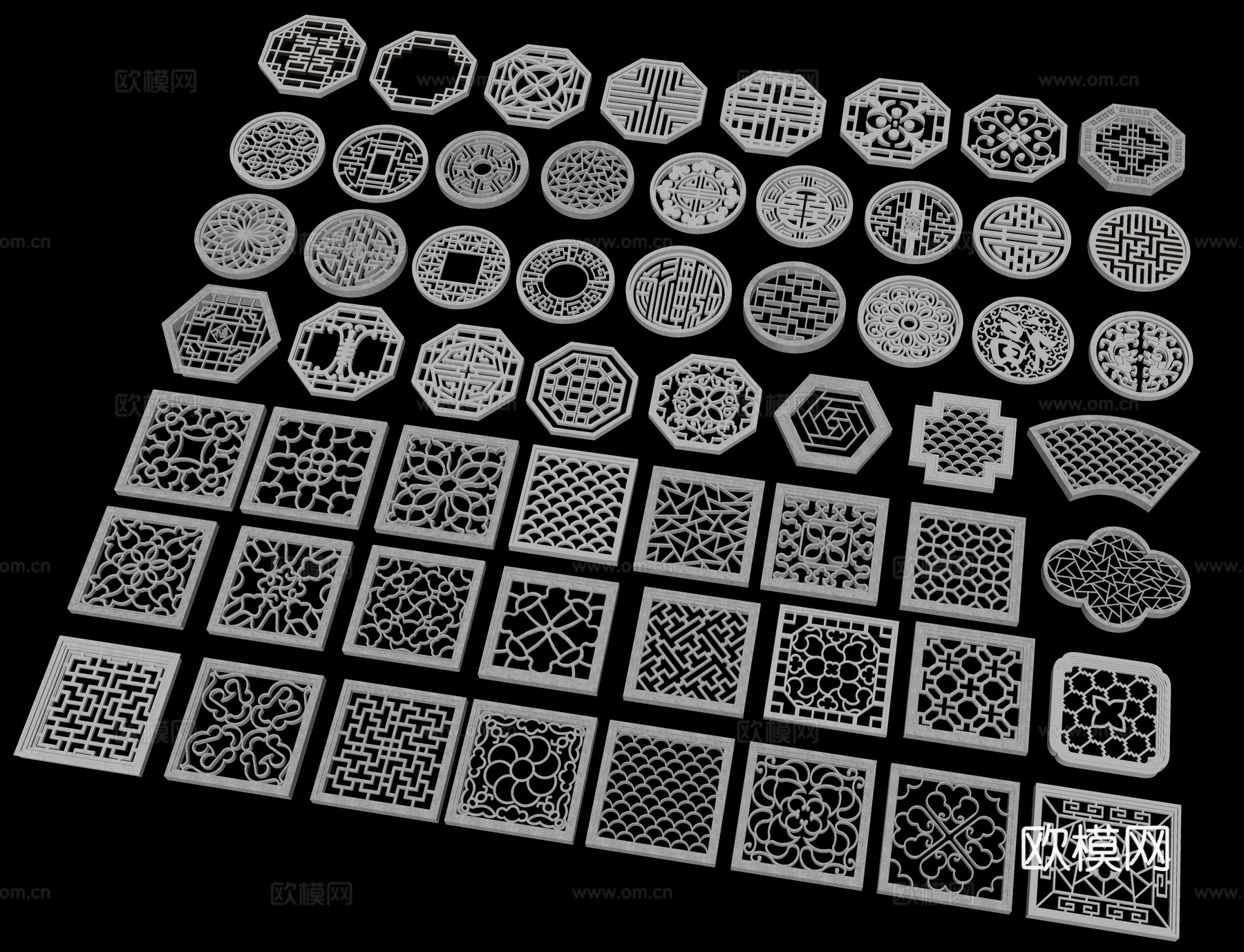 新中式镂花窗 仿古漏窗 窗花 花格窗 窗户 镂空窗格su模型