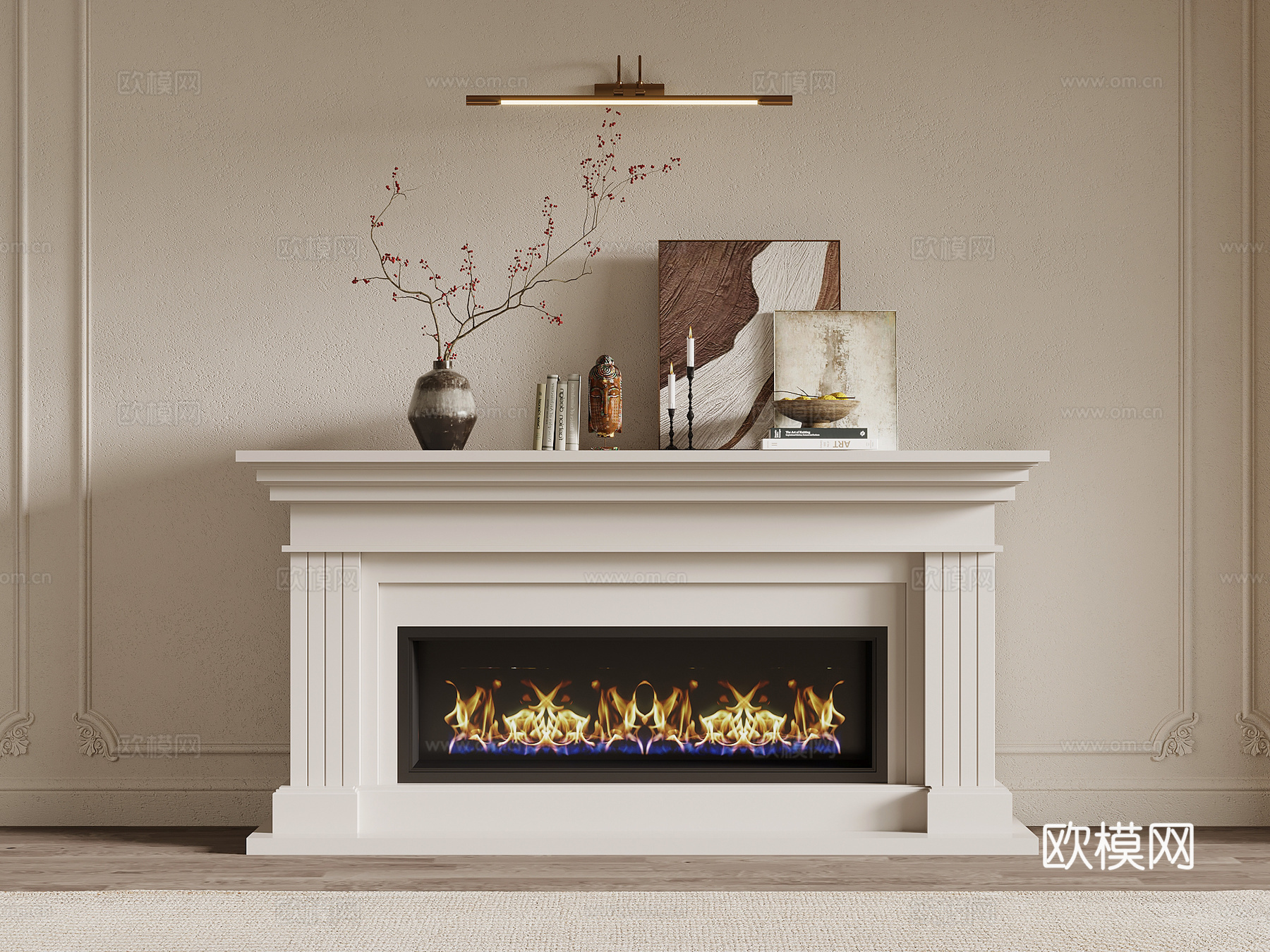 法式奶油风壁炉3d模型下载