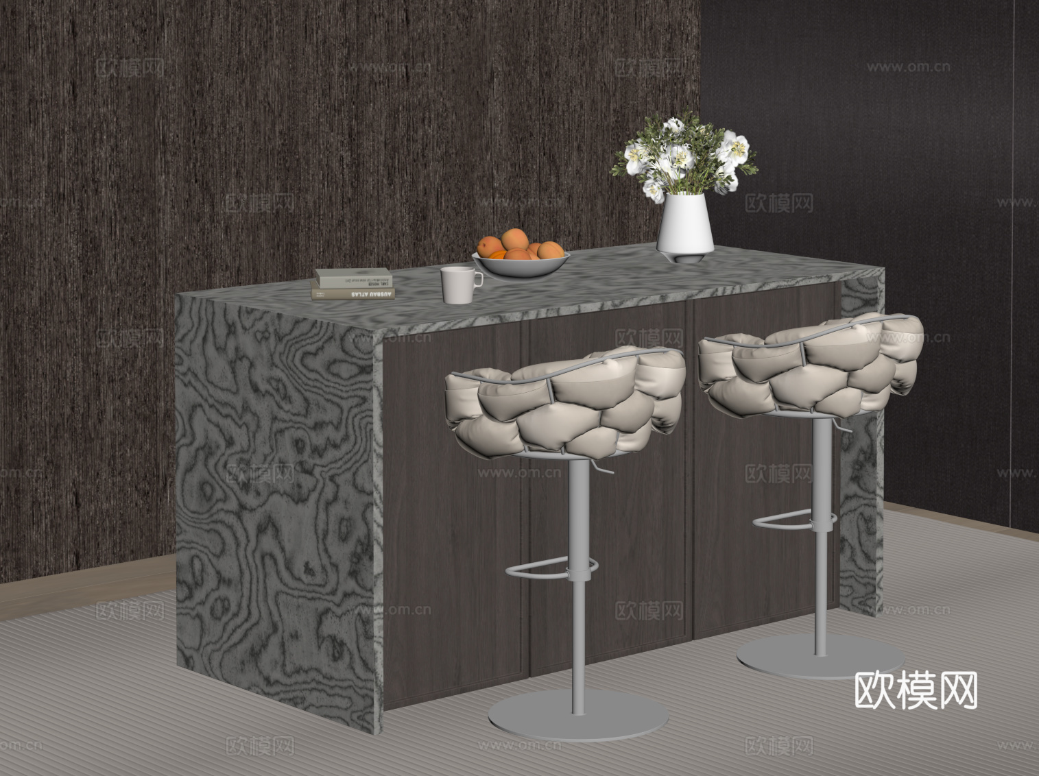 现代意式吧台 吧椅su模型