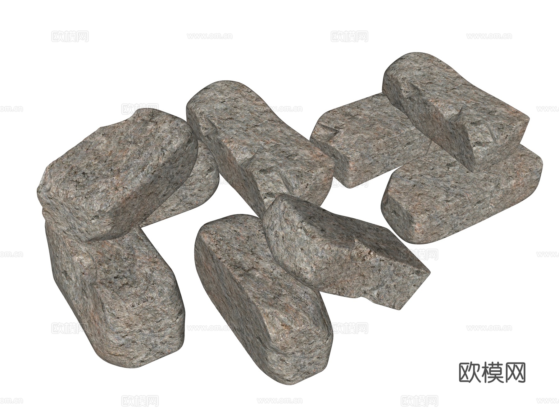块石 自然块面 毛石 石块 立方体 石头组合 景观石头su模型