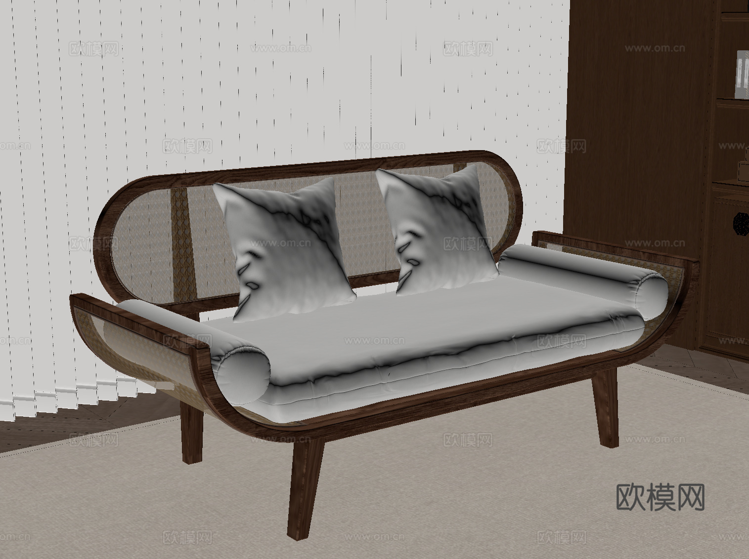 新中式休闲椅 双人沙发su模型