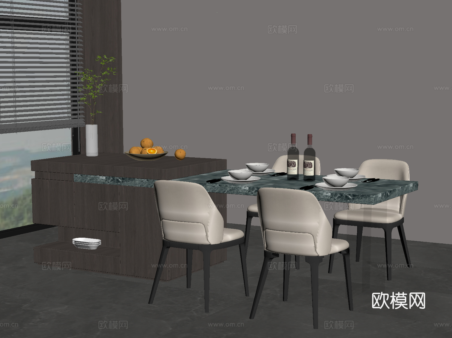 现代意式餐桌椅 岛台餐桌椅su模型