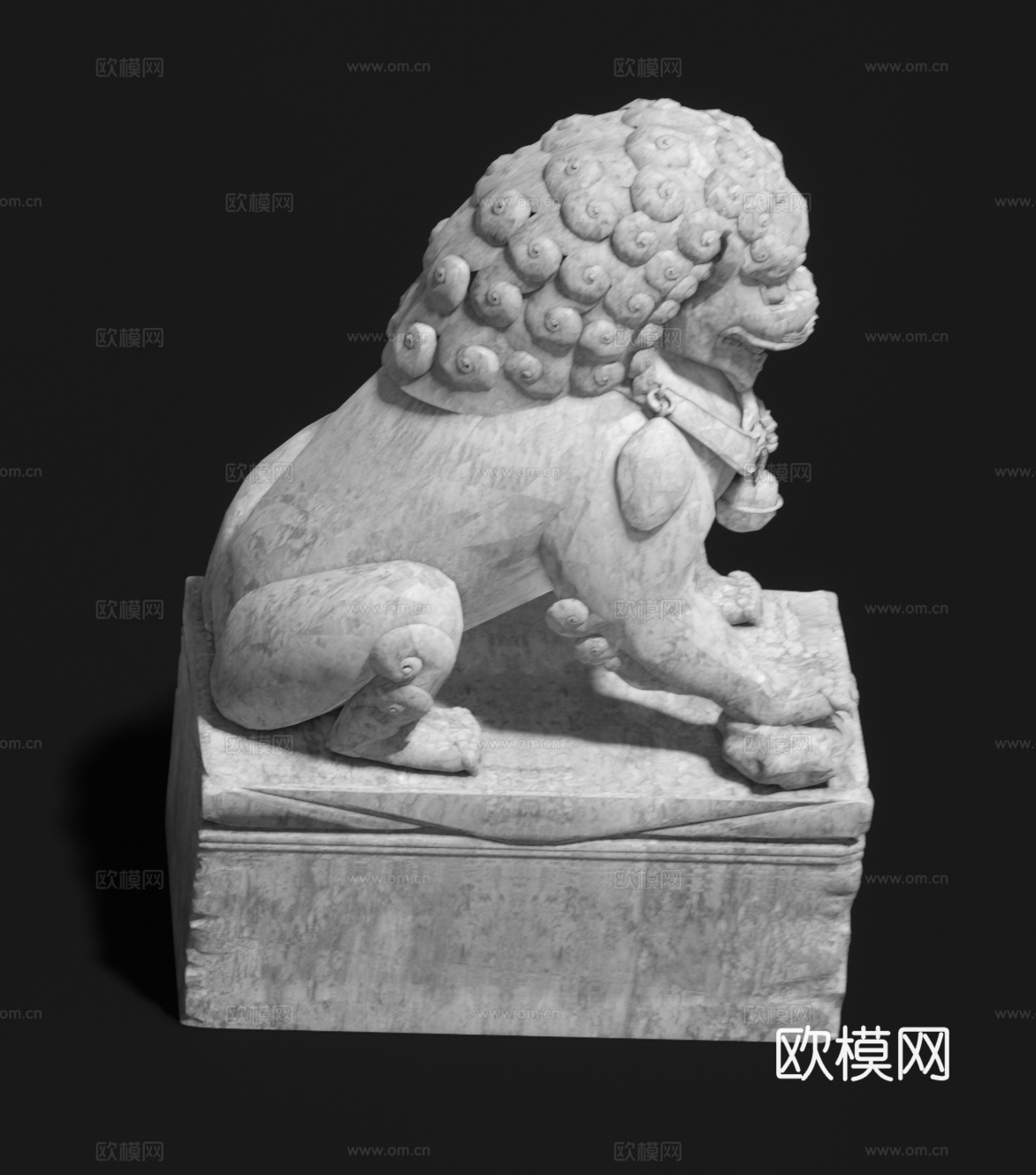 中式石狮子 貔貅 麒麟 石像 石雕门墩 神兽雕塑小品su模型