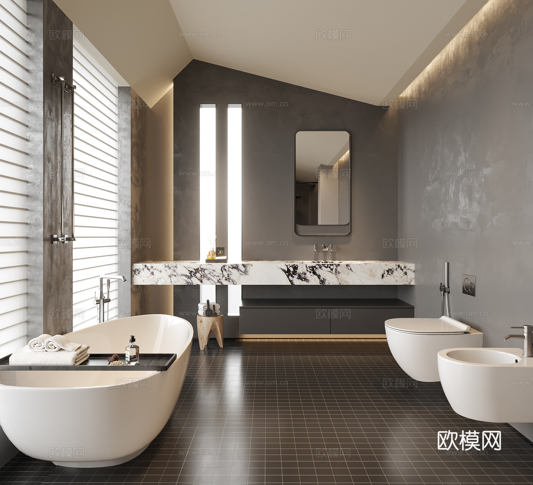 现代卫生间 浴缸 别墅卫生间su模型