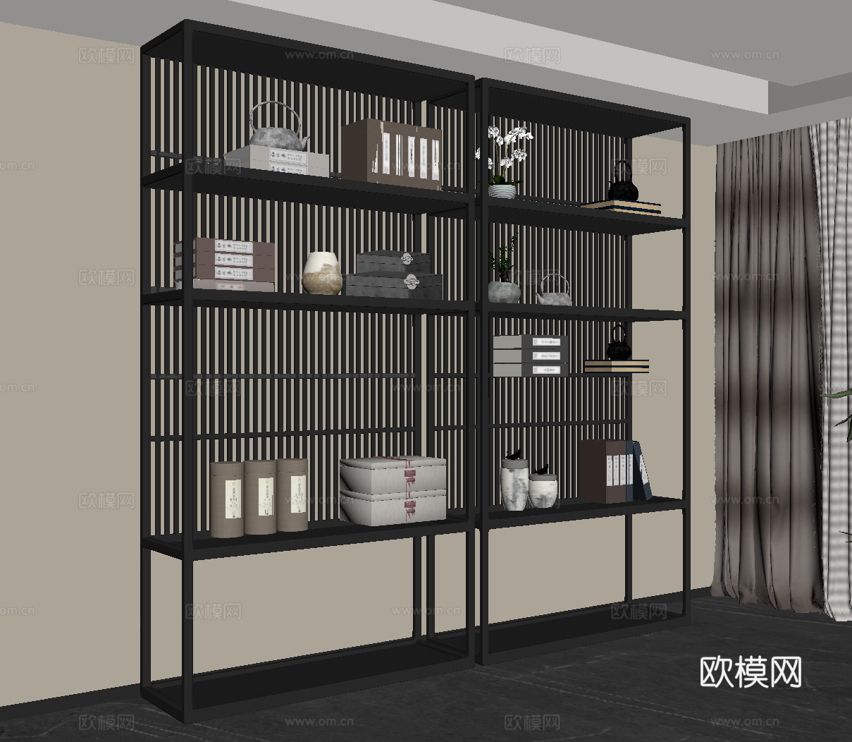 法式复古博古架 书架 置物架su模型