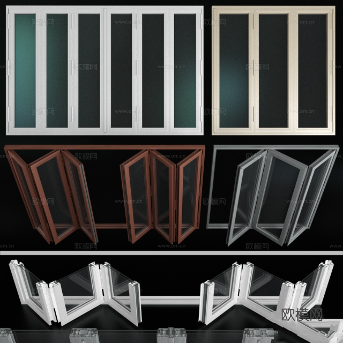 折叠彩绘玻璃铝门3d模型下载