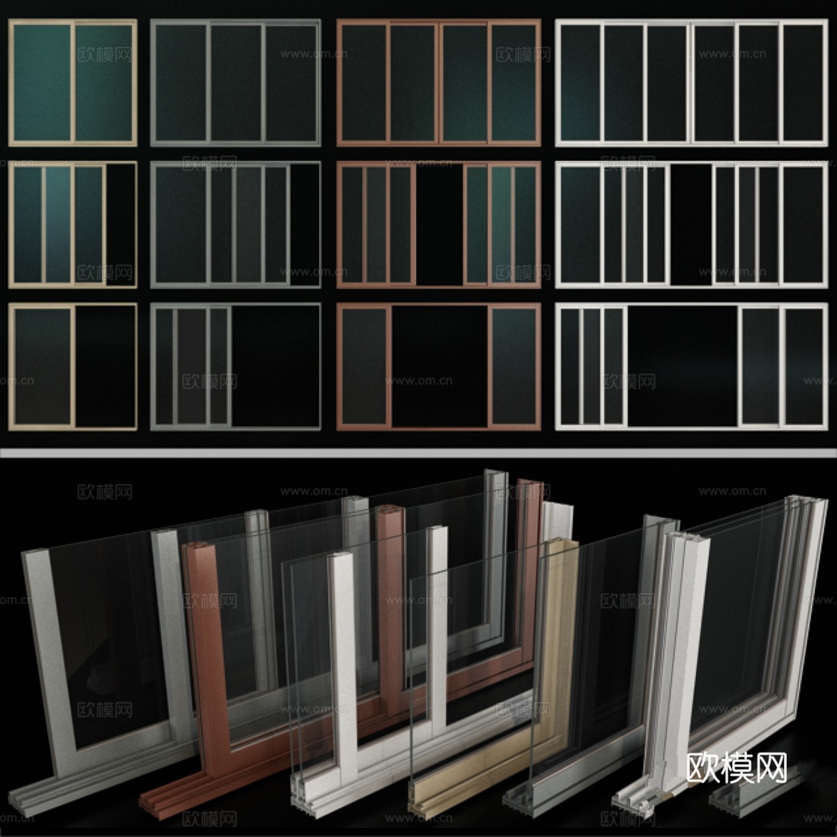 滑动彩绘玻璃铝窗    滑动式3d模型下载