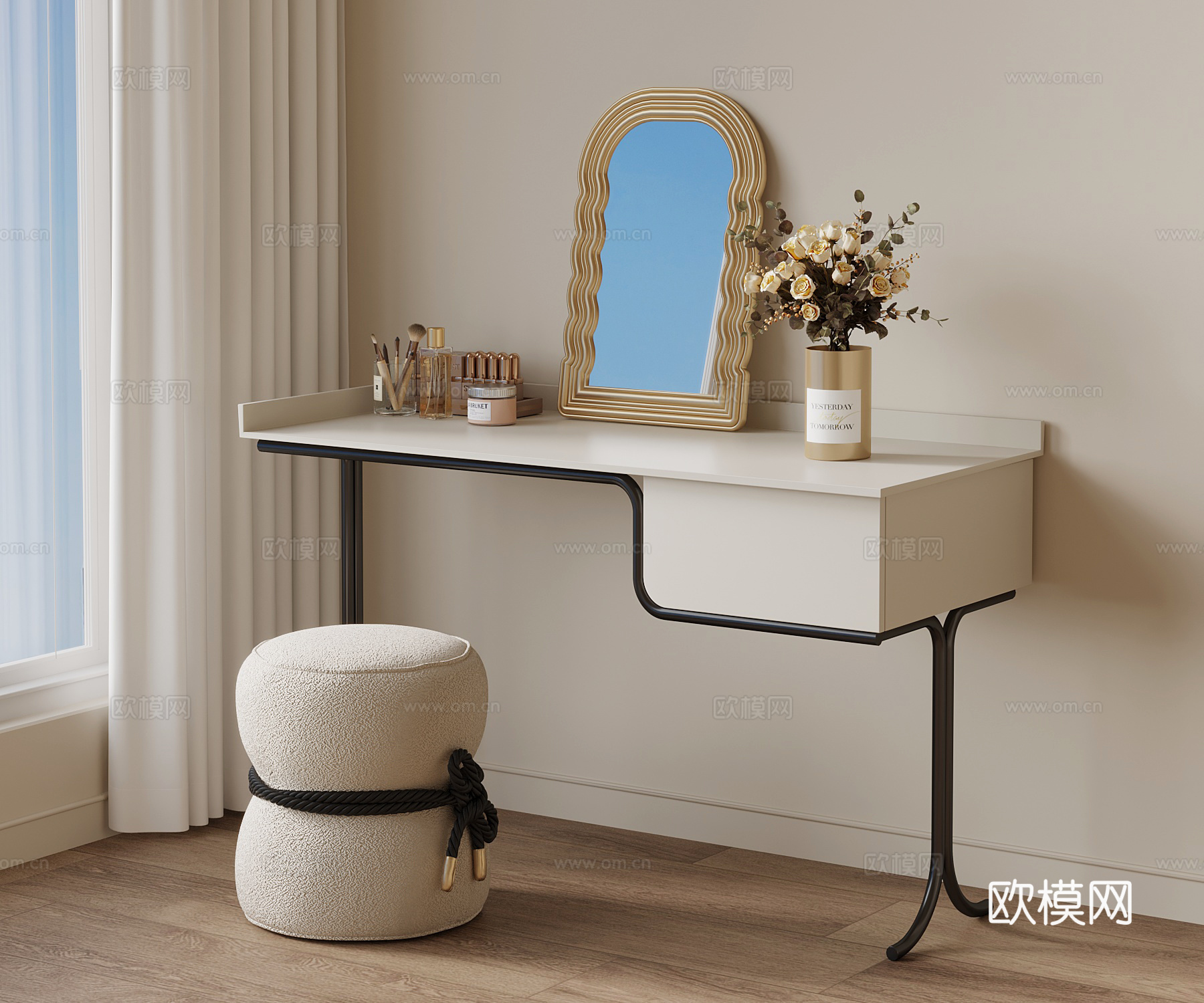 现代法式梳妆台 梳妆凳su模型su模型