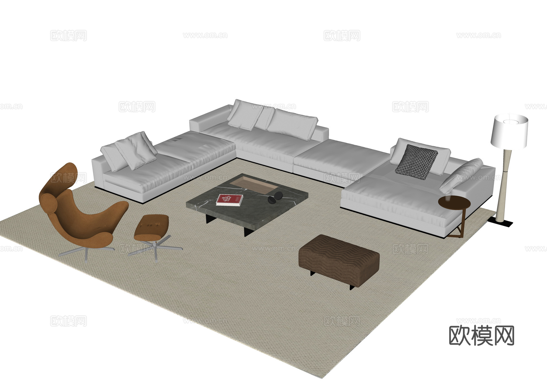 现代沙发茶几组合su模型