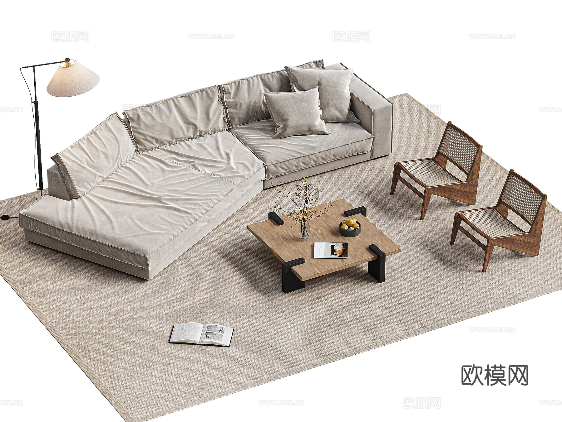 BAXTER 侘寂中古风沙发茶几组合 地毯 布达佩斯沙发3d模型