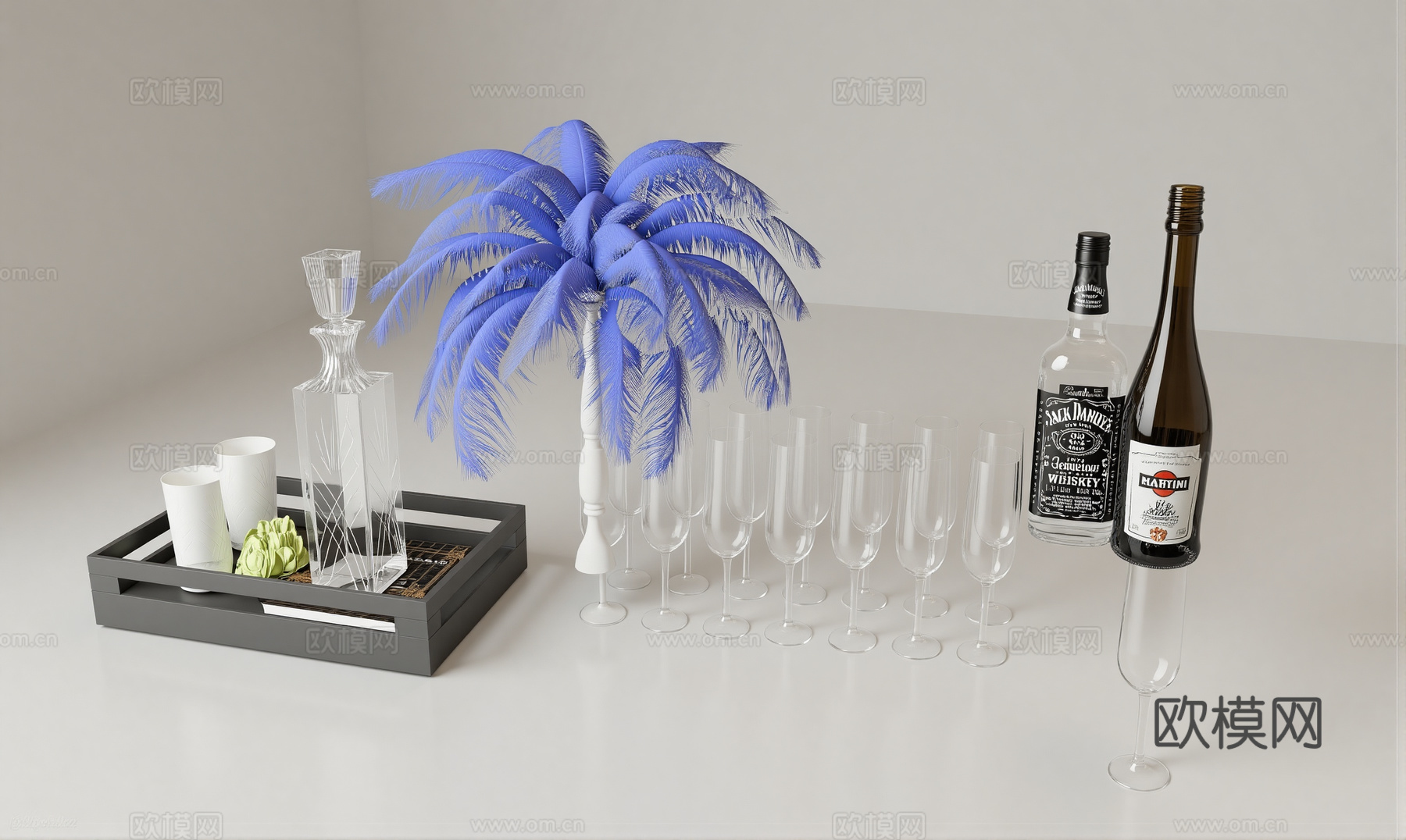 现代吧台装饰品摆件su模型