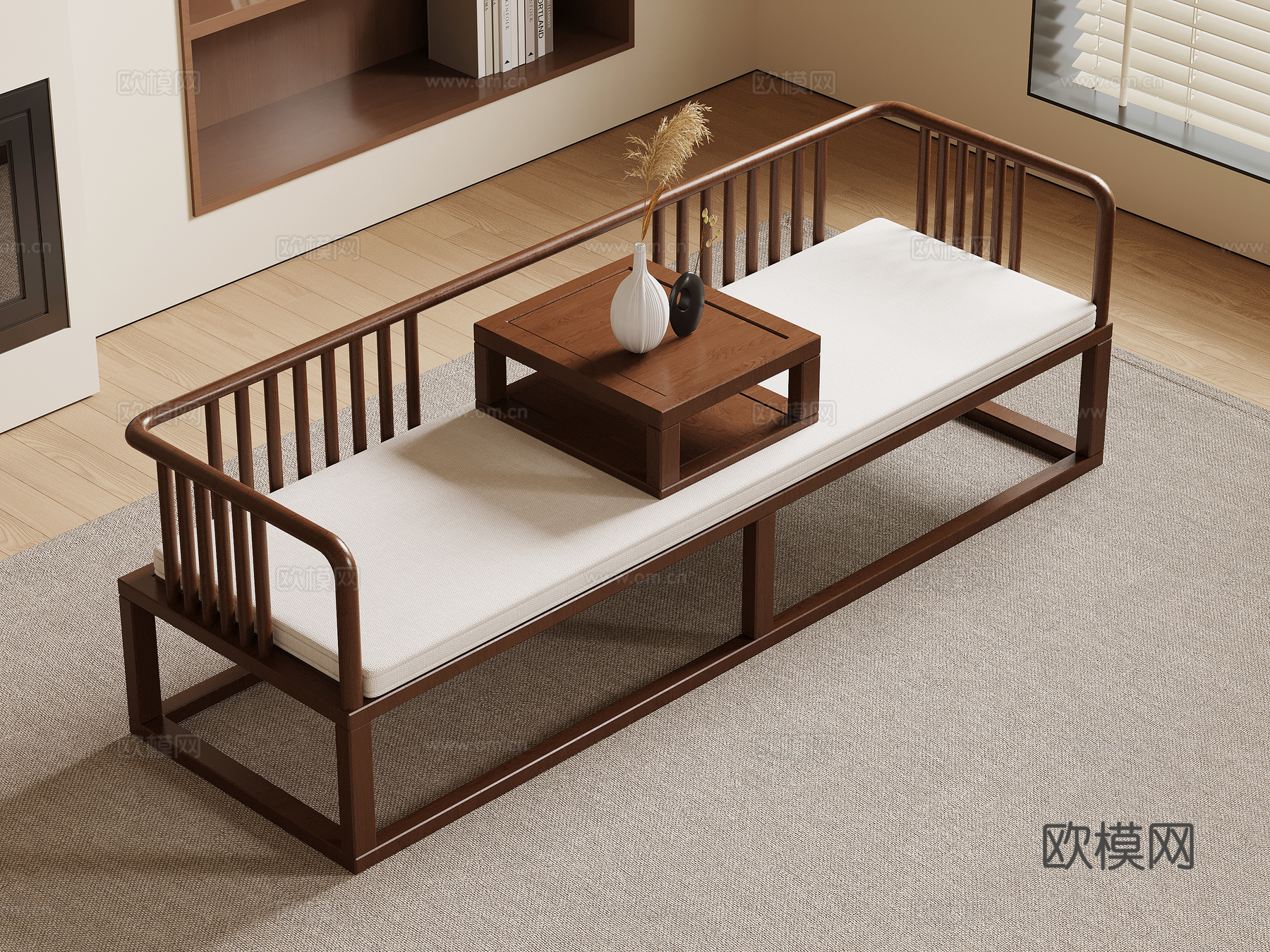 新中式罗汉床su模型