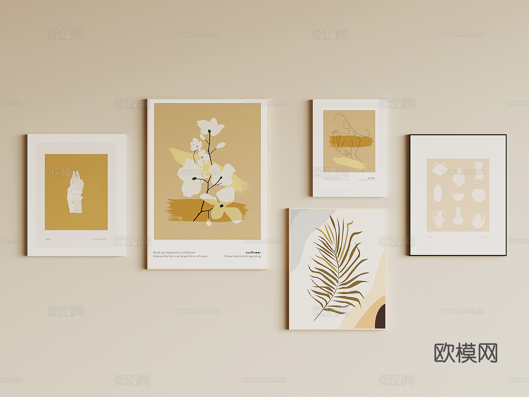 现代奶油挂画 装饰画su模型