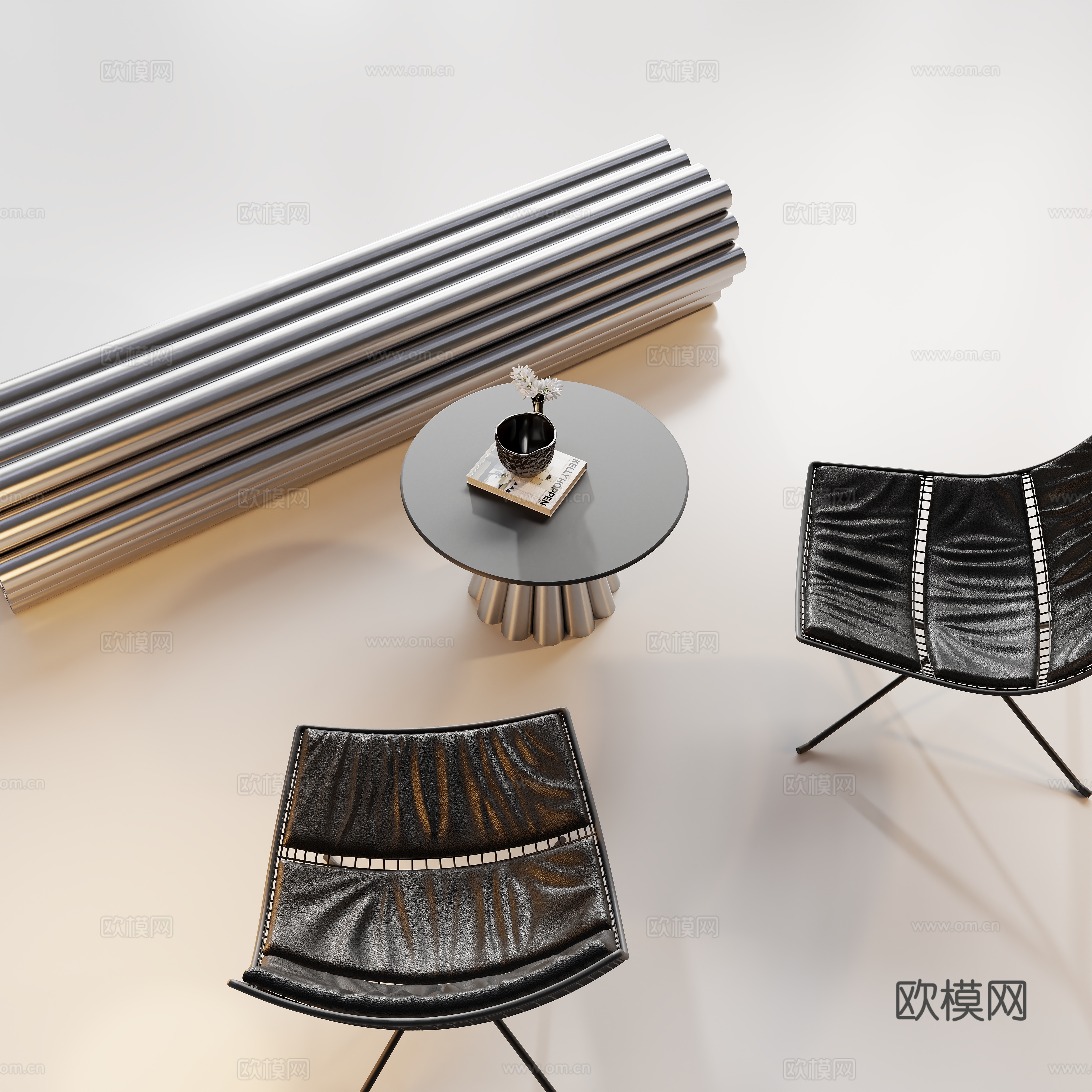 工业金属洽谈桌椅su模型