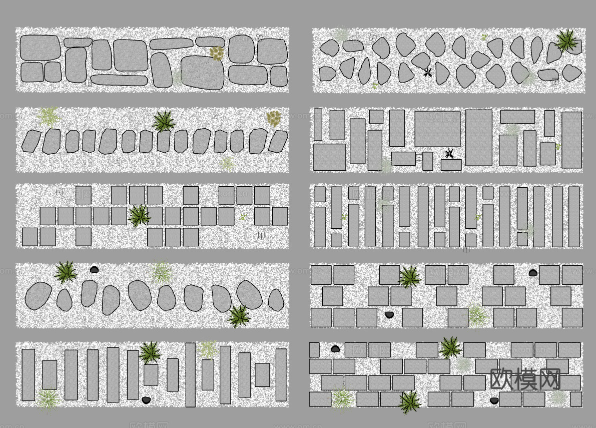 鹅卵石石板路石头园林石路石板新中式现代其他景观中式园林汀步su模型