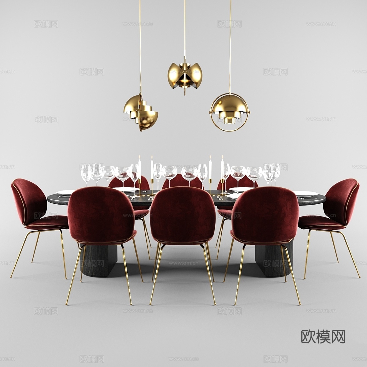 Gubi甲虫餐桌椅套装3d模型下载